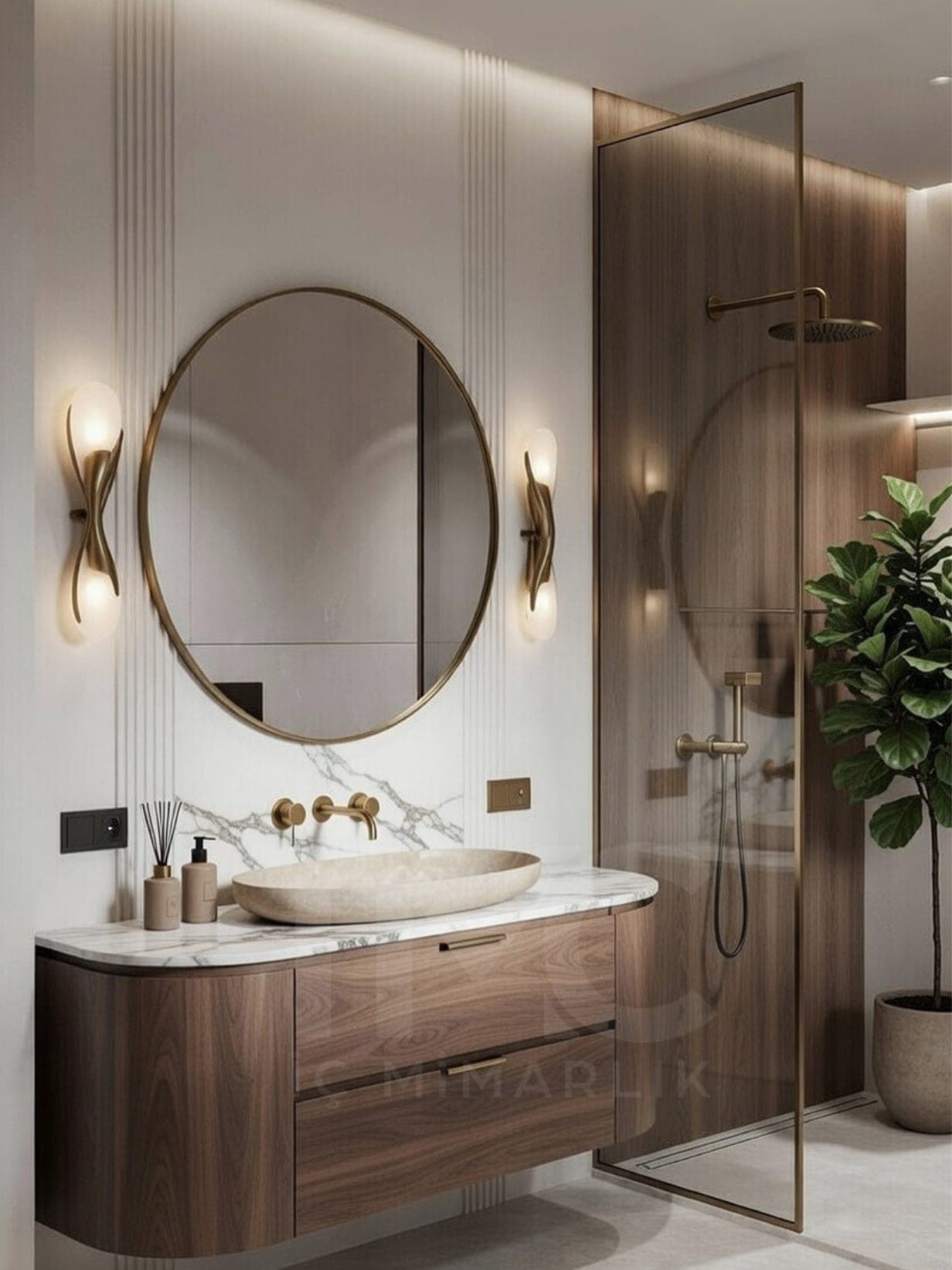 Aura Modern Banyo Tasarımı fonksiyonel kullanım ergonomisi ve mimari detay görünümü