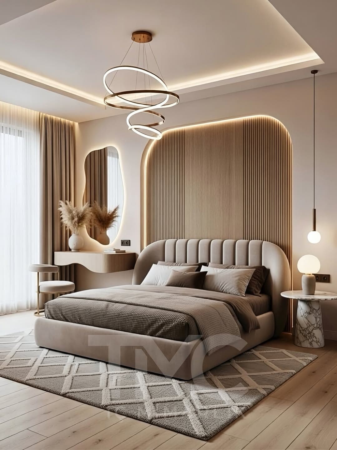 Lora Residence – Yatak Odası Tasarımı | Ayşe & Mehmet Çifti tamamlayıcı mimari detay ve yüzey kaplama kalitesi