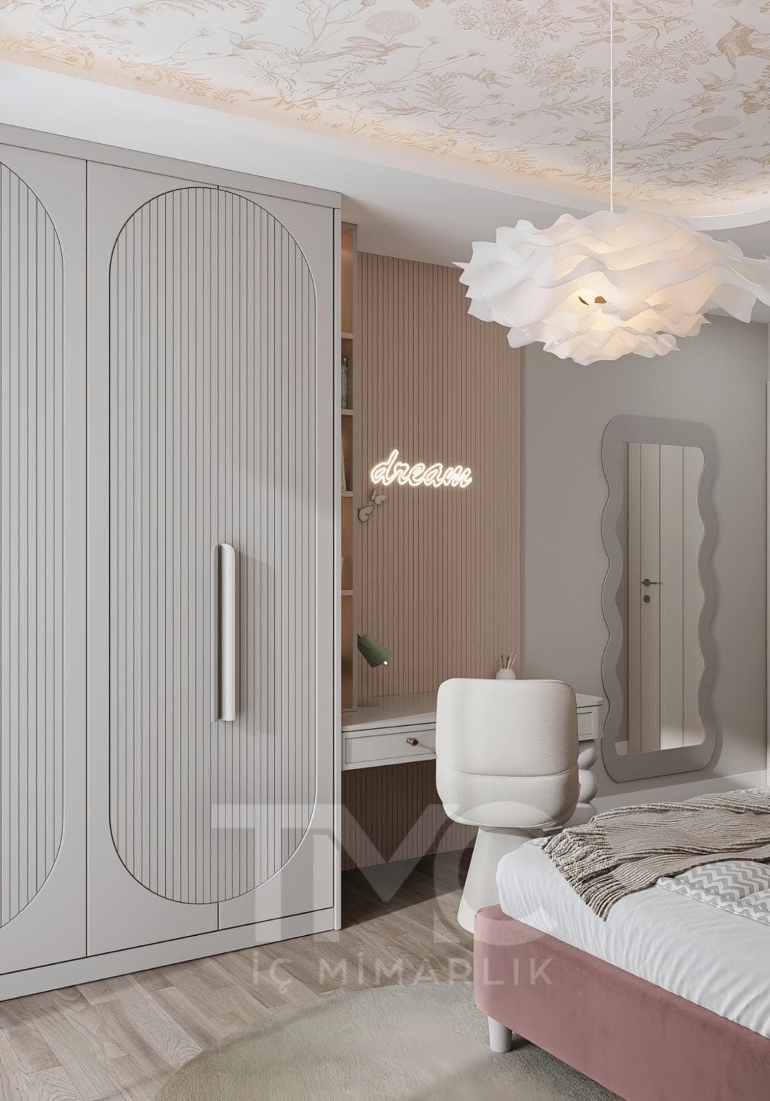 Genç Odası Tasarımı – Luna Dream House iç mekân yerleşimi ve özel üretim lake işçiliği