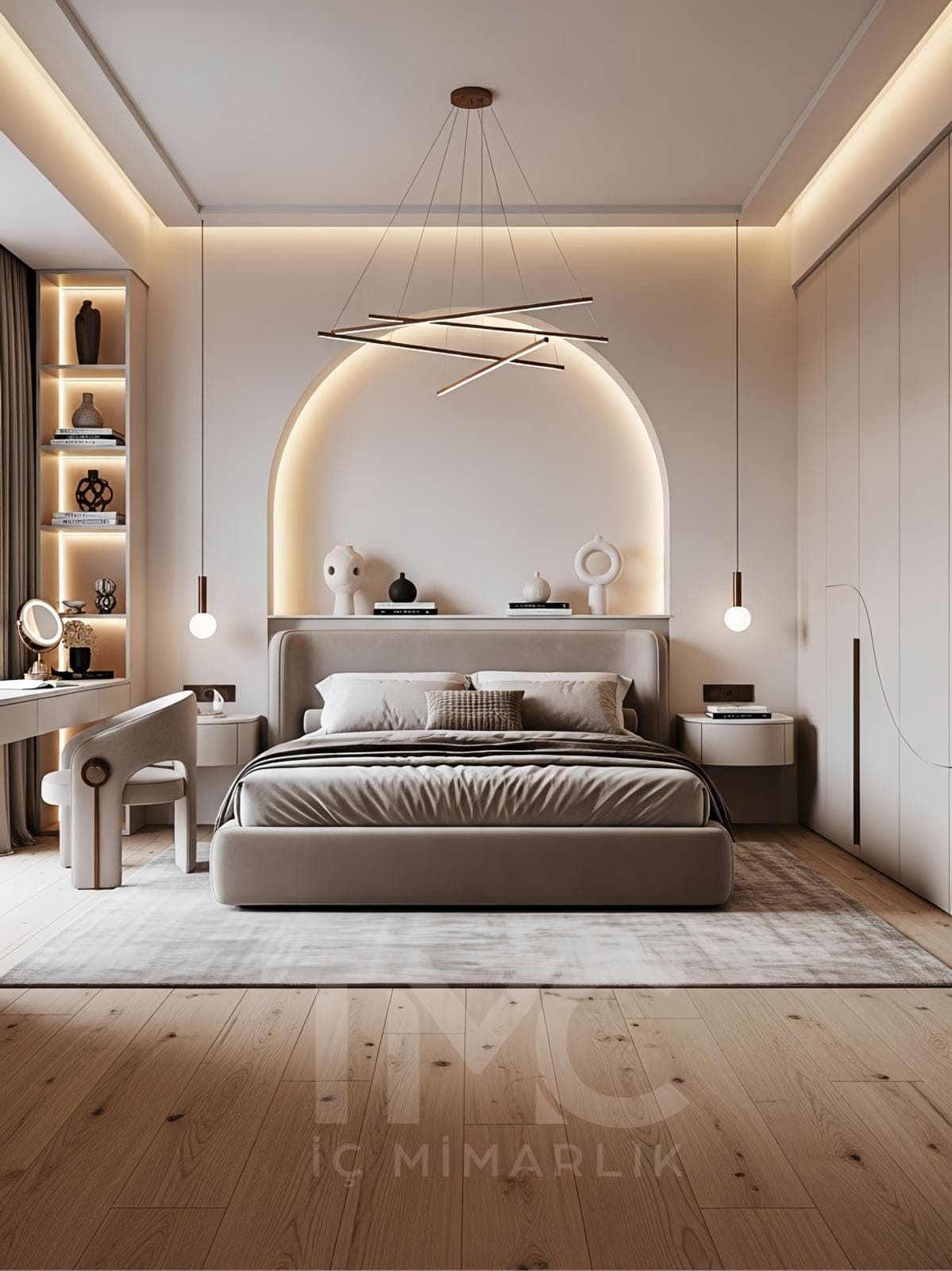 Luna Arch Residence – Yatak Odası Tasarımı | İstanbul Ataşehir tamamlayıcı mimari detay ve yüzey kaplama kalitesi