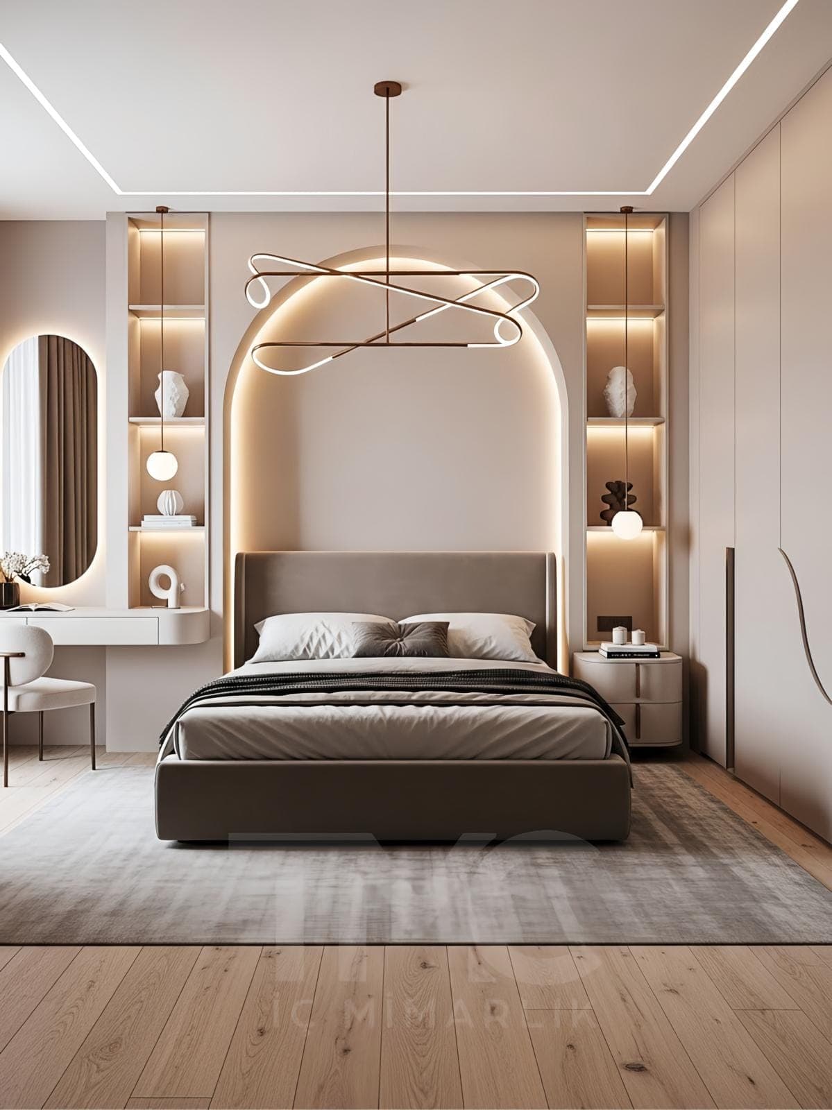 Luna Arch Residence – Yatak Odası Tasarımı | İstanbul Ataşehir geniş açı mekânsal organizasyon ve estetik bitiş