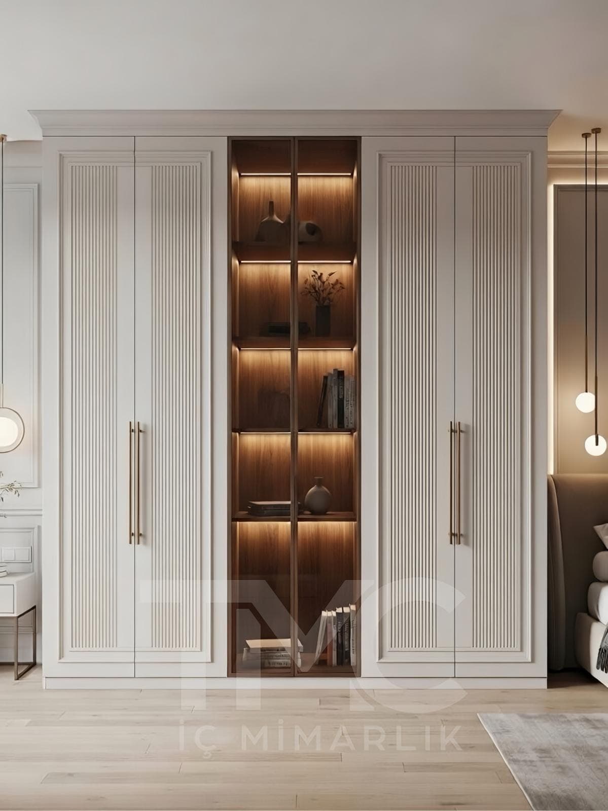 Vitrin Dolap Tasarımı – Modern Depolama ve Sergileme Çözümü iç mekân yerleşimi ve özel üretim lake işçiliği