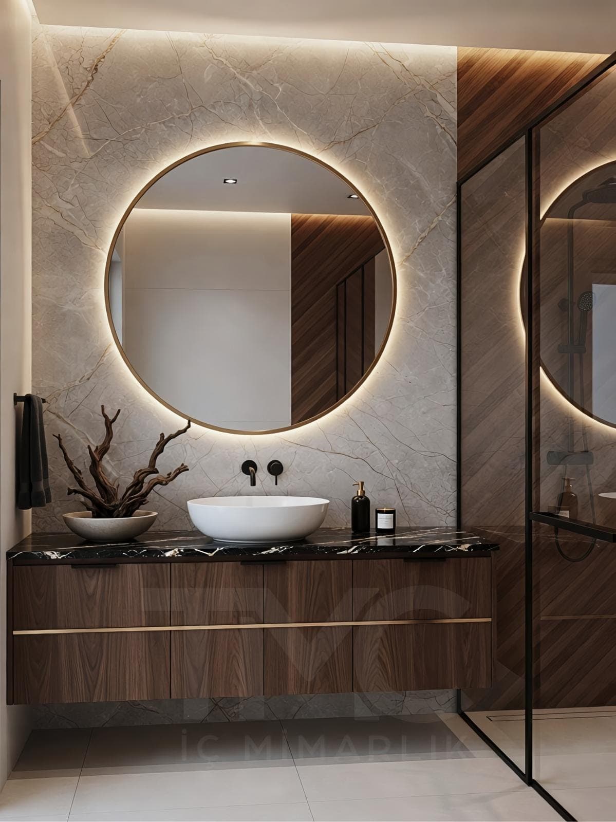 Modern Banyo Tasarımı | Selin & Emre Evi – Kadıköy tamamlayıcı mimari detay ve yüzey kaplama kalitesi
