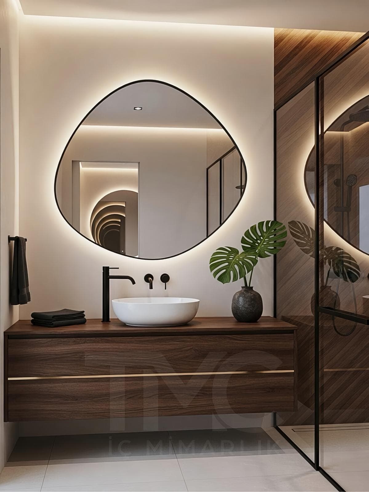Modern Banyo Tasarımı | Selin & Emre Evi – Kadıköy geniş açı mekânsal organizasyon ve estetik bitiş