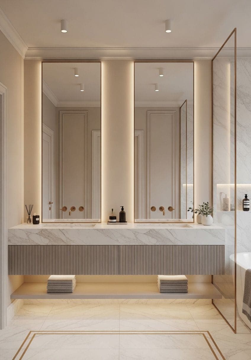 Limonlu Bahçe Konakları Banyo Tasarımı gizli LED aydınlatma detayları ve depolama bölmeleri