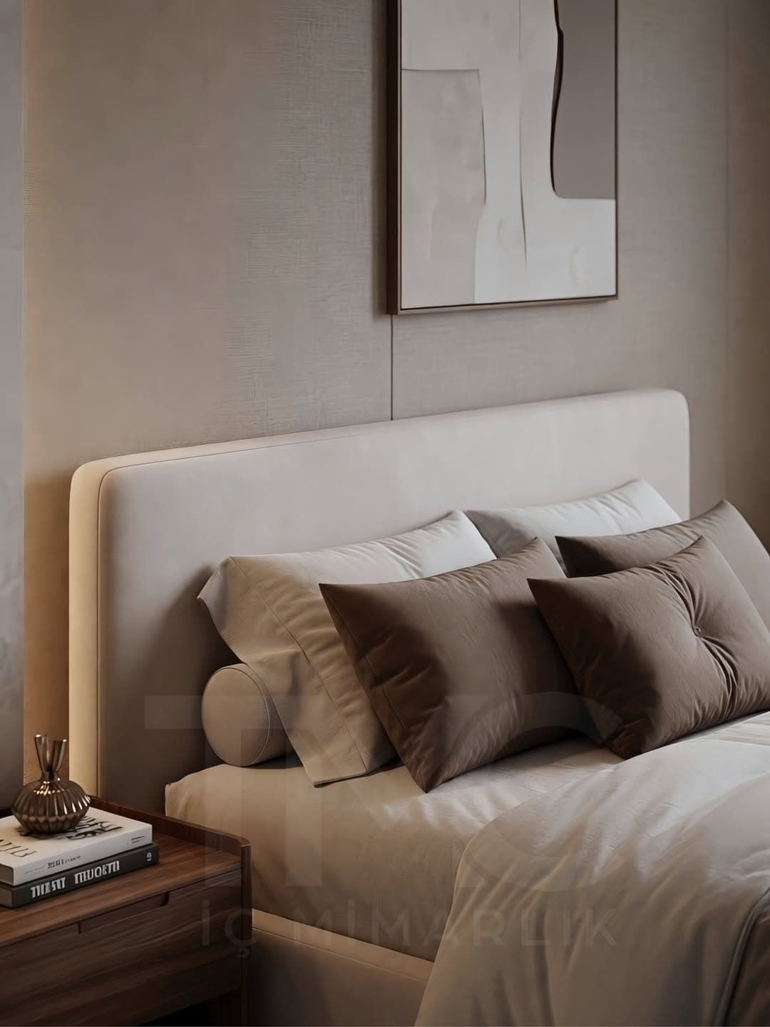 Park Residences Cadde Modern Yatak Odası Tasarımı iç mekân yerleşimi ve özel üretim lake işçiliği