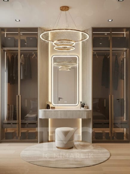 Golden Aura Dressing Room | Modern Giyinme Odası Tasarımı