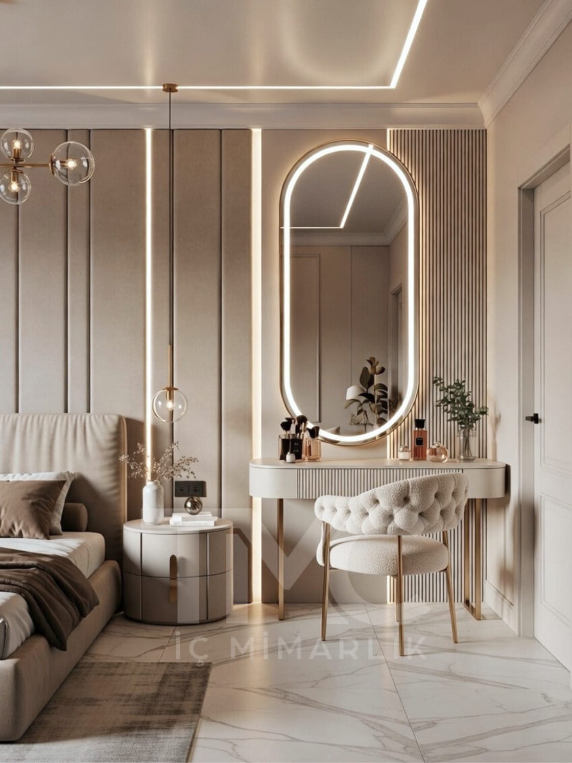 Modern Yatak Odası ve Makyaj Masası Tasarımı | Nirvana Projesi - Görsel 4
