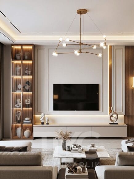 Modern TV Ünitesi Tasarımı | Lüks Salon Dekorasyonu | Nervür Cam Vitrin