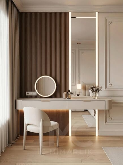 Modern Makyaj Masası Tasarımı – Nervür Panel Detaylı Özel Üretim