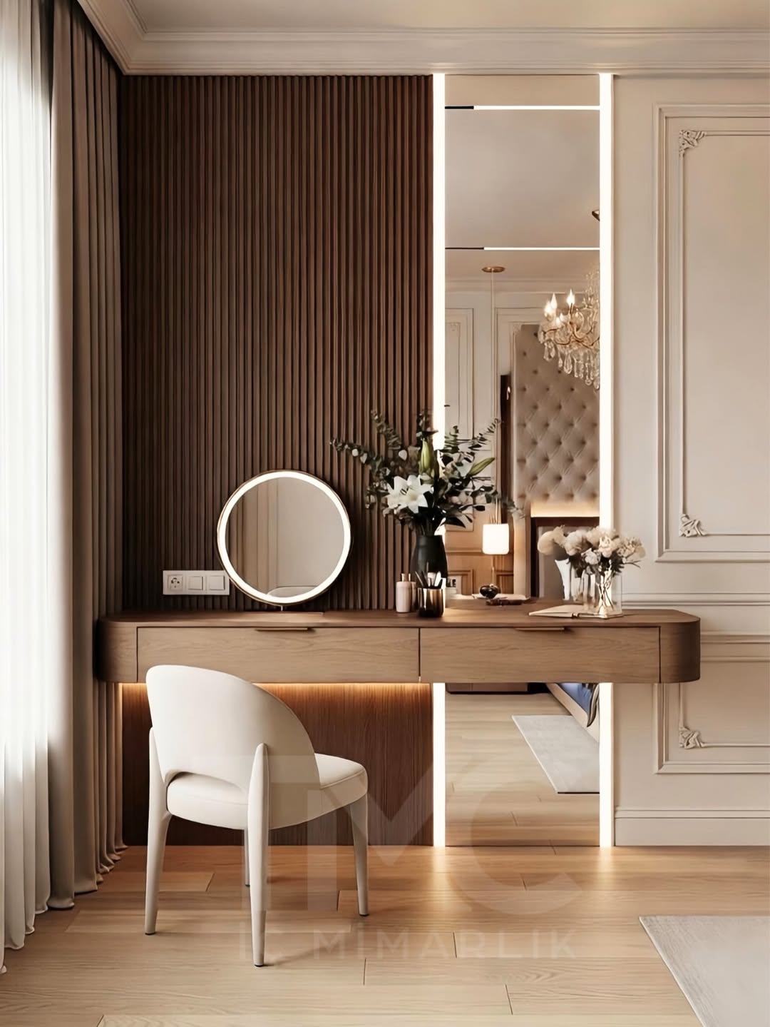 Modern Makyaj Masası Tasarımı – Nervür Panel Detaylı Özel Üretim - Görsel 3