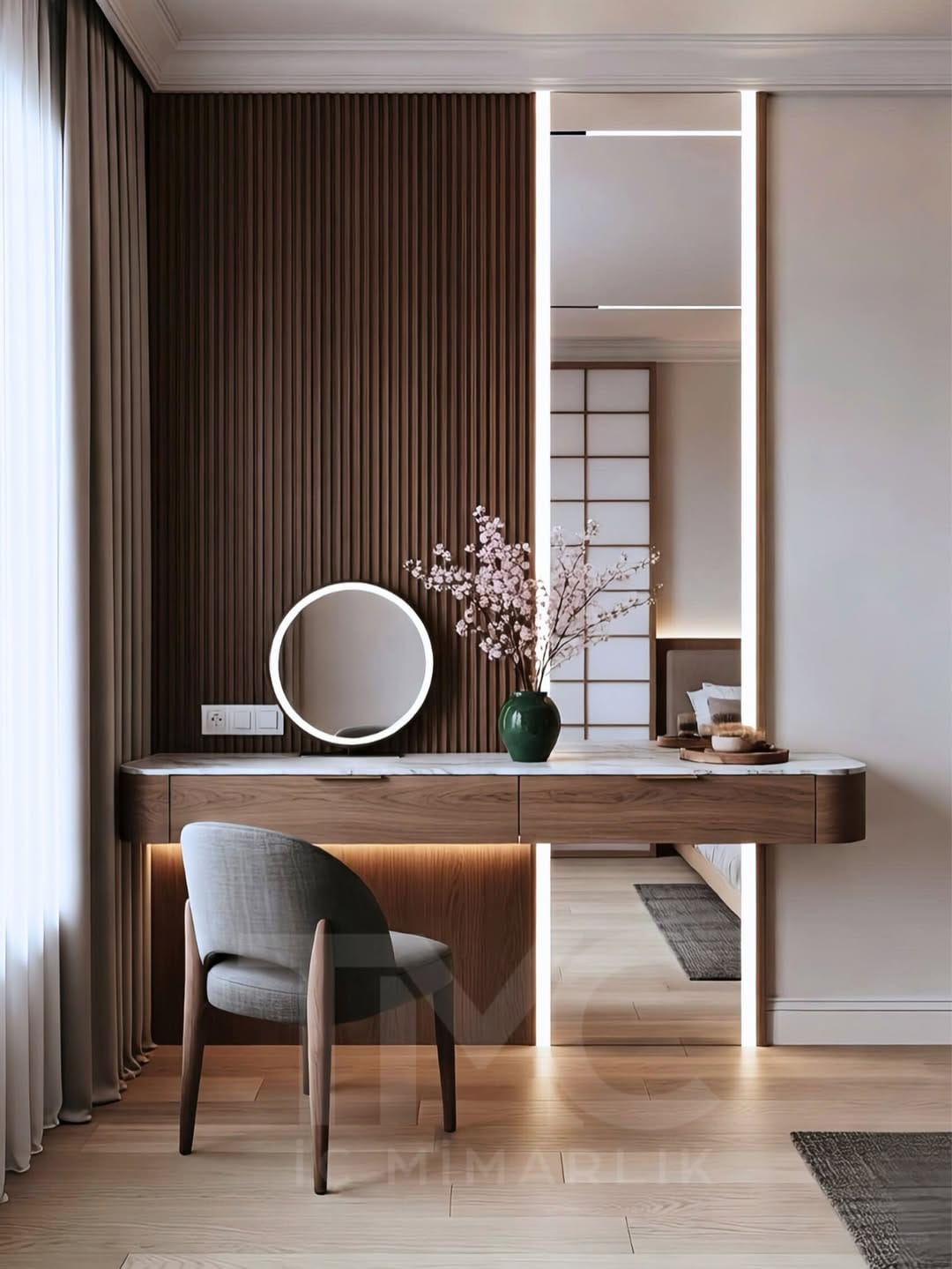 Modern Makyaj Masası Tasarımı – Nervür Panel Detaylı Özel Üretim - Görsel 6