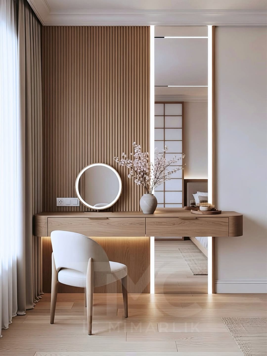 Modern Makyaj Masası Tasarımı – Nervür Panel Detaylı Özel Üretim - Görsel 4