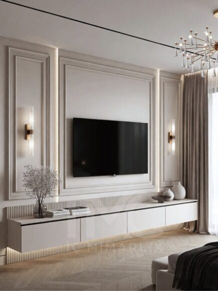 Modern TV Ünitesi Tasarımı – Vizon Tonlarında Özel Salon Projesi