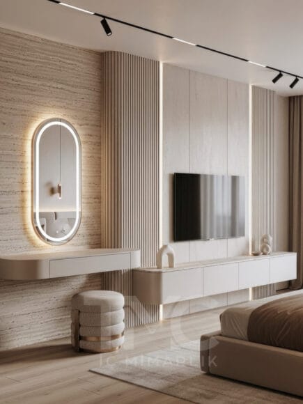 Lüks Yatak Odası TV Ünitesi ve Makyaj Masası Tasarımı