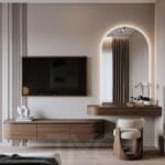 Modern TV ünitesi ve makyaj masası kombinasyonu ile tasarlanan Luna Bedroom Concept, minimal çizgiler, sıcak ahşap dokular ve LED aydınlatma ile fonksiyonel ve şık iç mimari çözüm sunar.