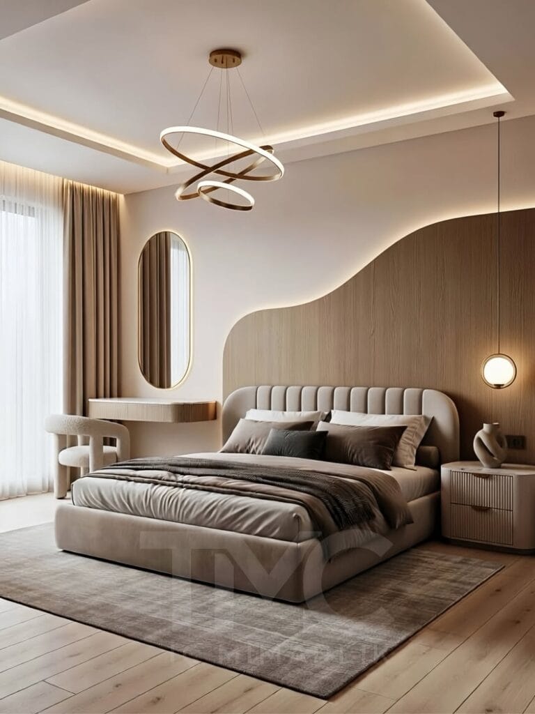 modern yatak odası tasarımı, led panel yatak başlığı, özel tasarım yatak odası, minimalist yatak odası, ahşap detaylı yatak odası, iç mimari yatak odası, modern interior bedroom design, luxury bedroom design, custom bedroom furniture, led headboard panel