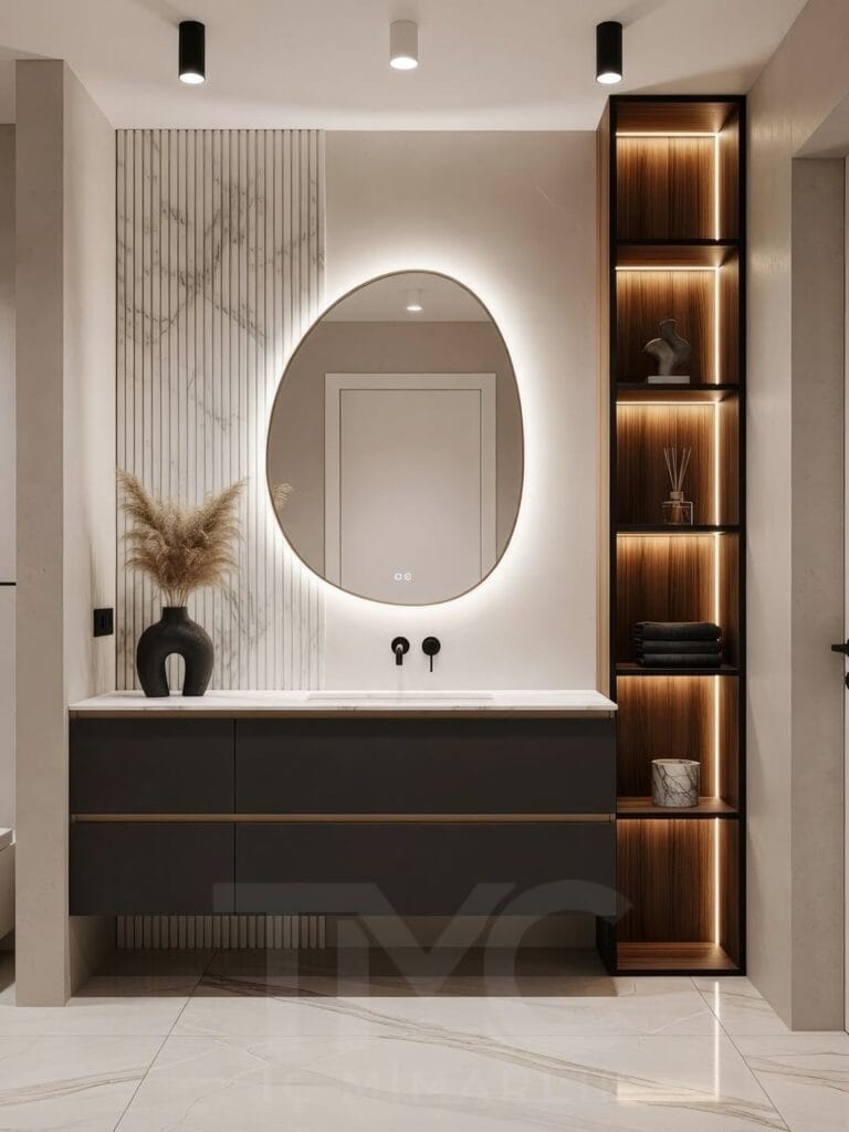 Vera Concept projesi kapsamında Ankara için özel olarak tasarlanan bu modern banyo tasarımı; depolama, estetik, LED aydınlatma ve ölçüye özel çözümleri bir araya getiriyor. URL / Slug