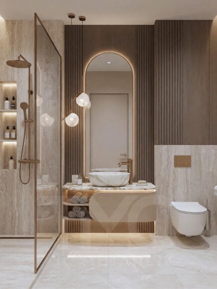 Dünya Şehir Maltepe’de konumlanan bu özel banyo tasarımı projesinde, Tuğçe ve Ali çifti için modern, sıcak ve zamansız bir yaşam alanı oluşturuldu