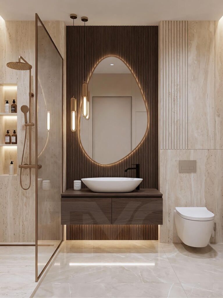 Dünya Şehir Maltepe’de konumlanan bu özel banyo tasarımı projesinde, Tuğçe ve Ali çifti için modern, sıcak ve zamansız bir yaşam alanı oluşturuldu