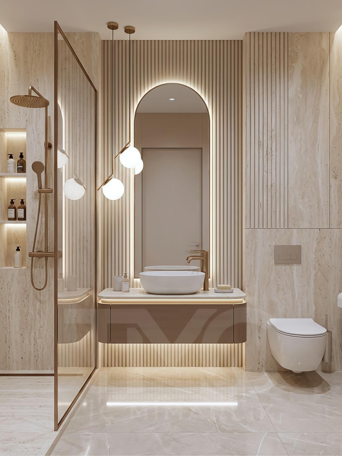 Dünya Şehir Maltepe’de konumlanan bu özel banyo tasarımı projesinde, Tuğçe ve Ali çifti için modern, sıcak ve zamansız bir yaşam alanı oluşturuldu